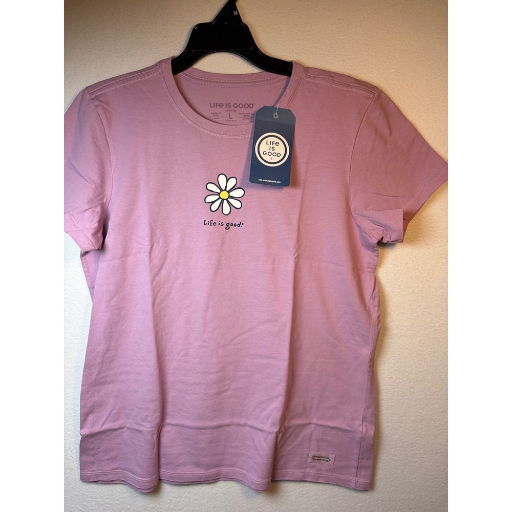 NWT Life Is Good Flower Crusher Purple Basic T-Shirt Women's Size LARGE